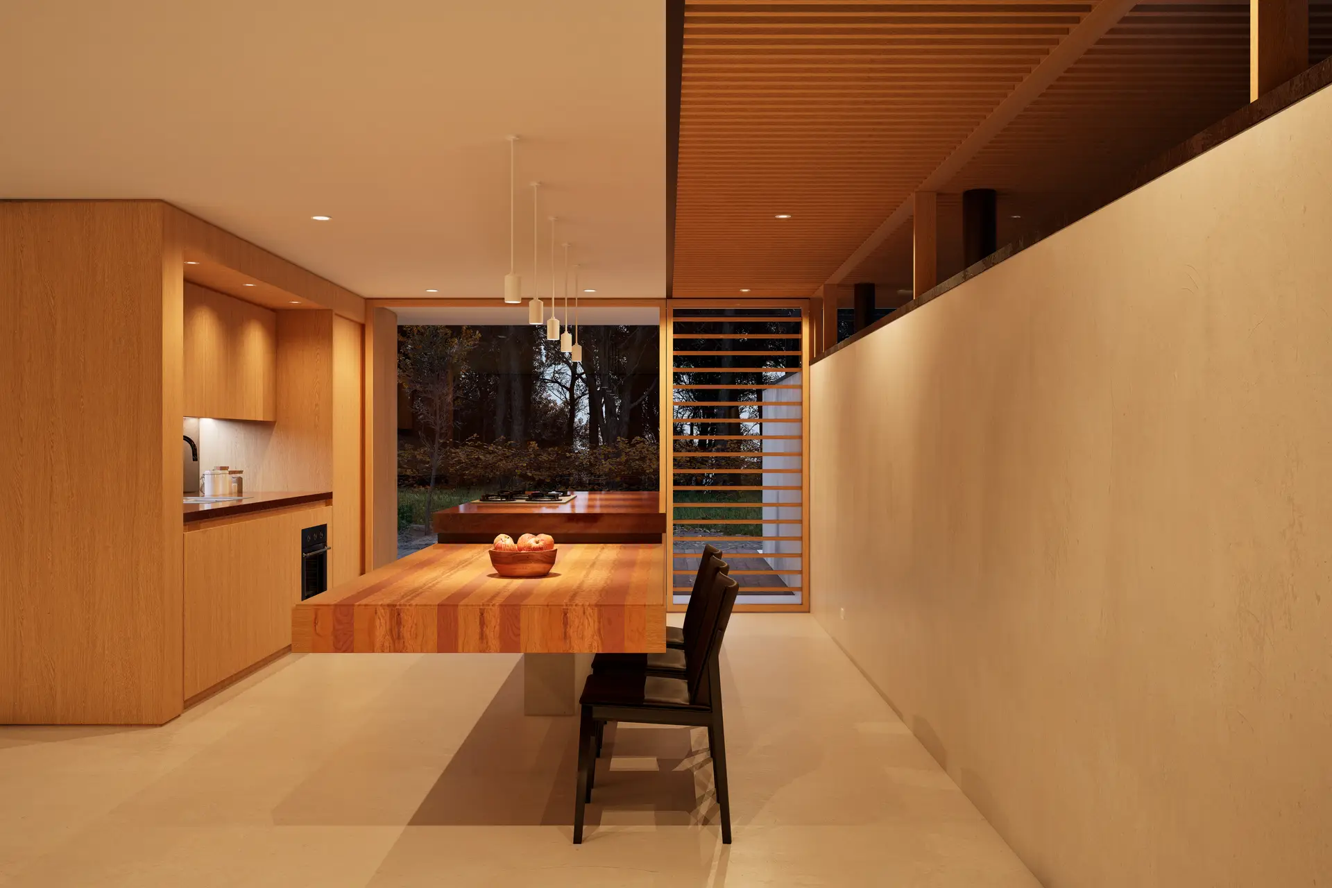 Architectural living space with warm ambient lighting