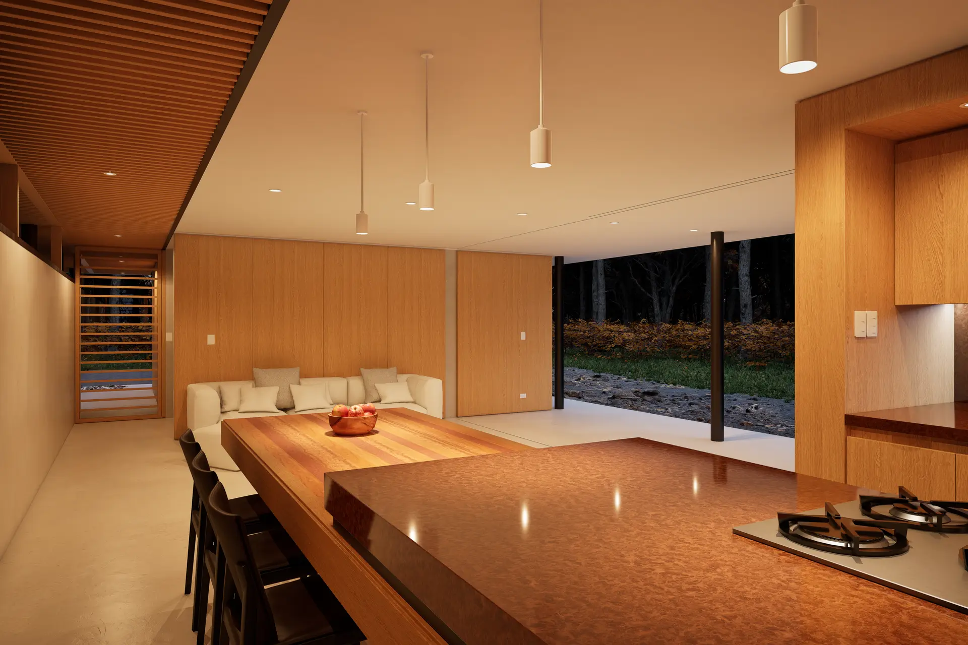 Expansive architectural interior framed with gentle natural light