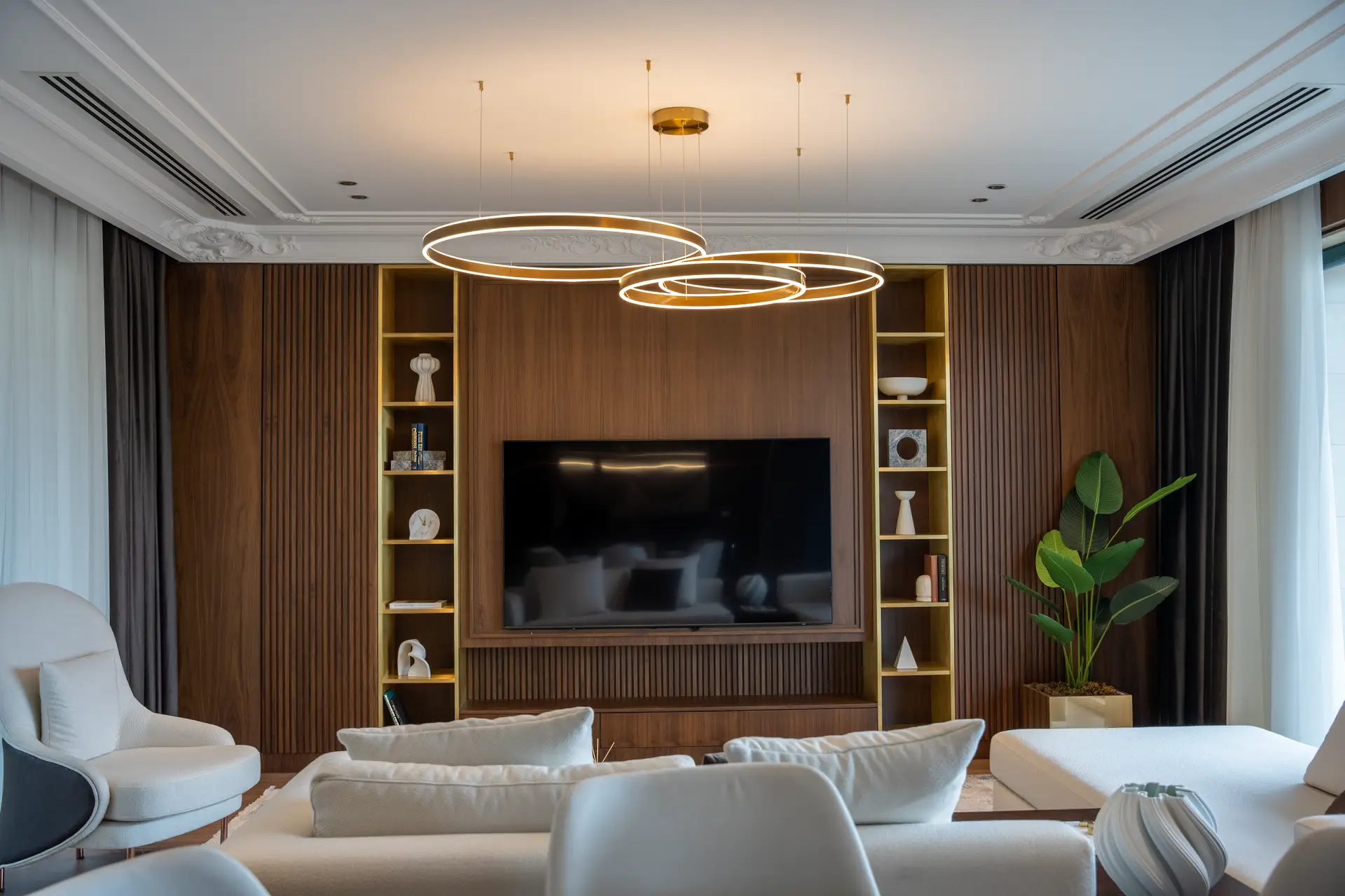 Contemporary living space with diffused ambient wall wash