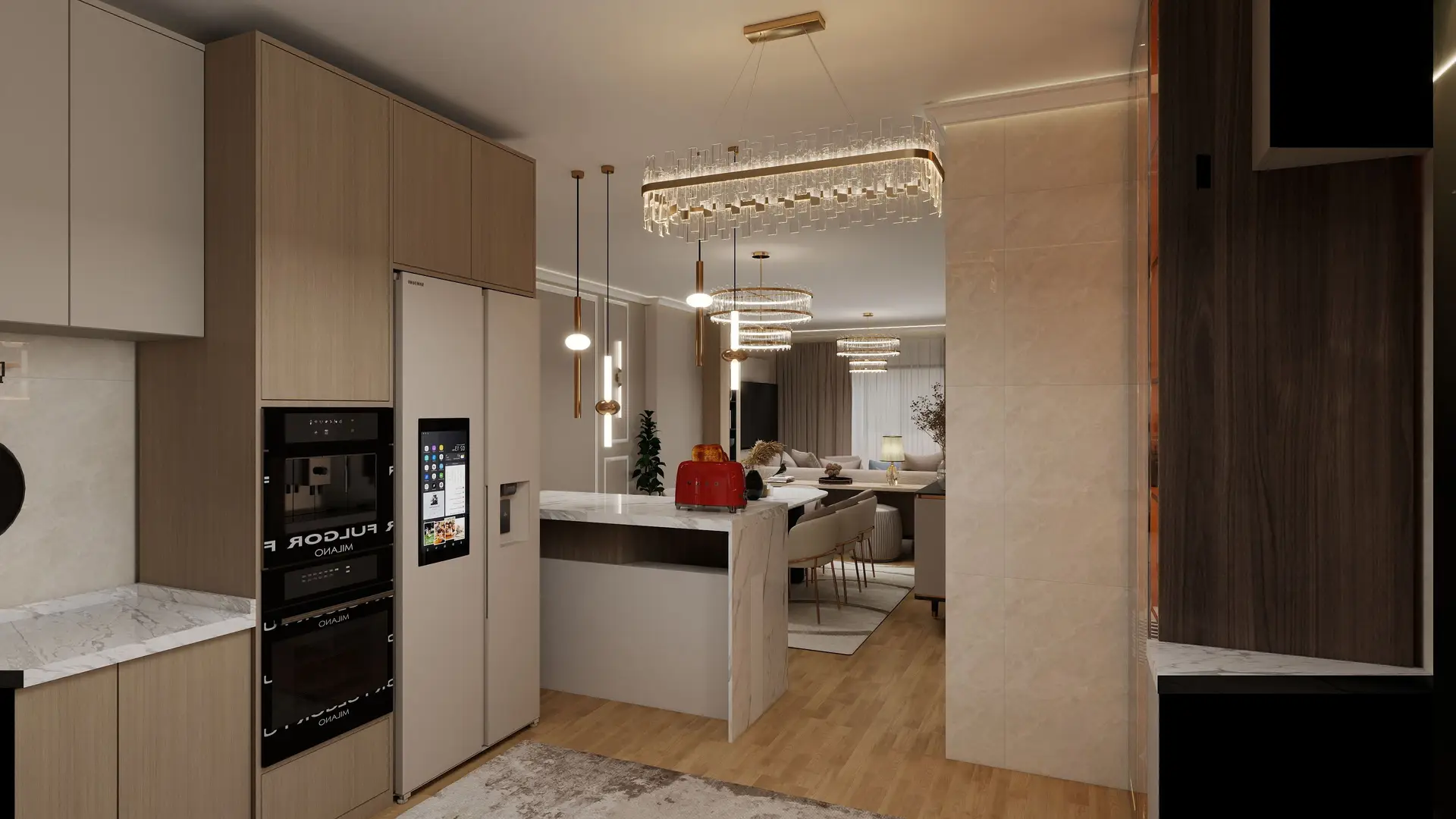 Architectural cove lighting and sleek interior lines