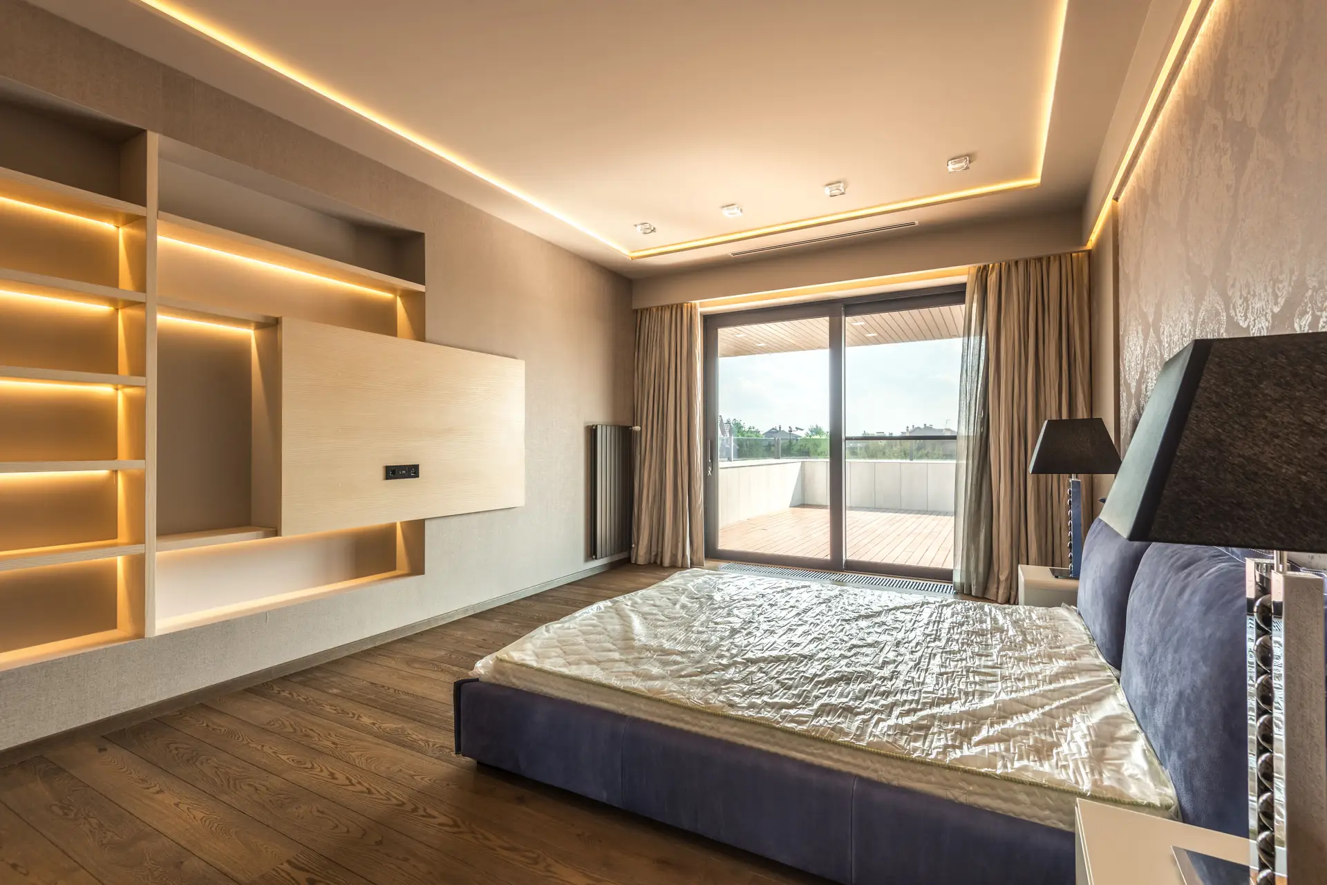 Omaha Dune Residence modern bedroom architectural illumination